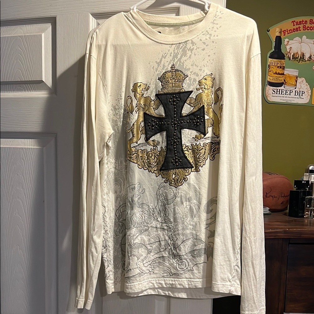 White Long Sleeve Tee with Black Graphic Design